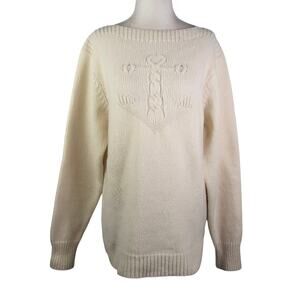 Fisherman Out of Ireland Cream Wool Anchor Sweater Womens XL